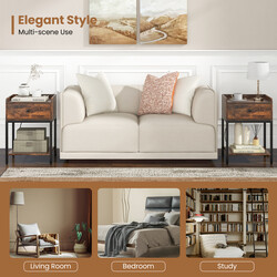 Rustikt brunt sängbord med låda och öppen hylla, 42 x 30 x 60 cm