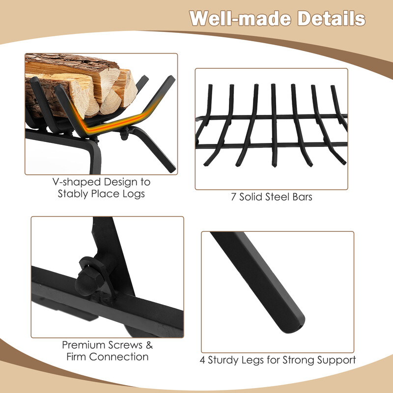 Robust vedhållare i smidesjärn med värmebeständig yta för inomhus- och utomhusbruk 46 cm
