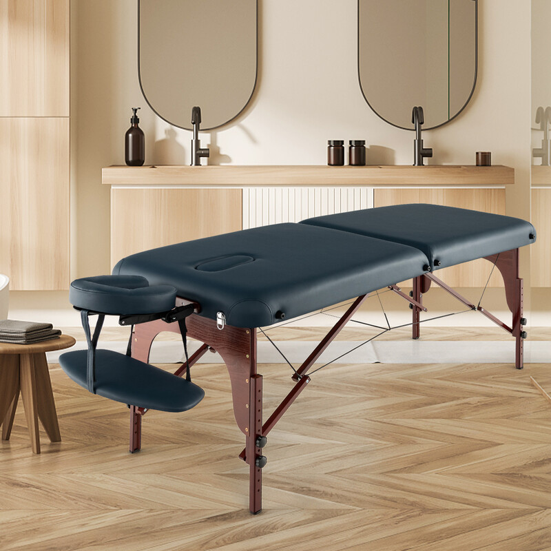 Hopfällbar massagebänk med bärväska, justerbar höjd, 210 x 70 cm, marinblå