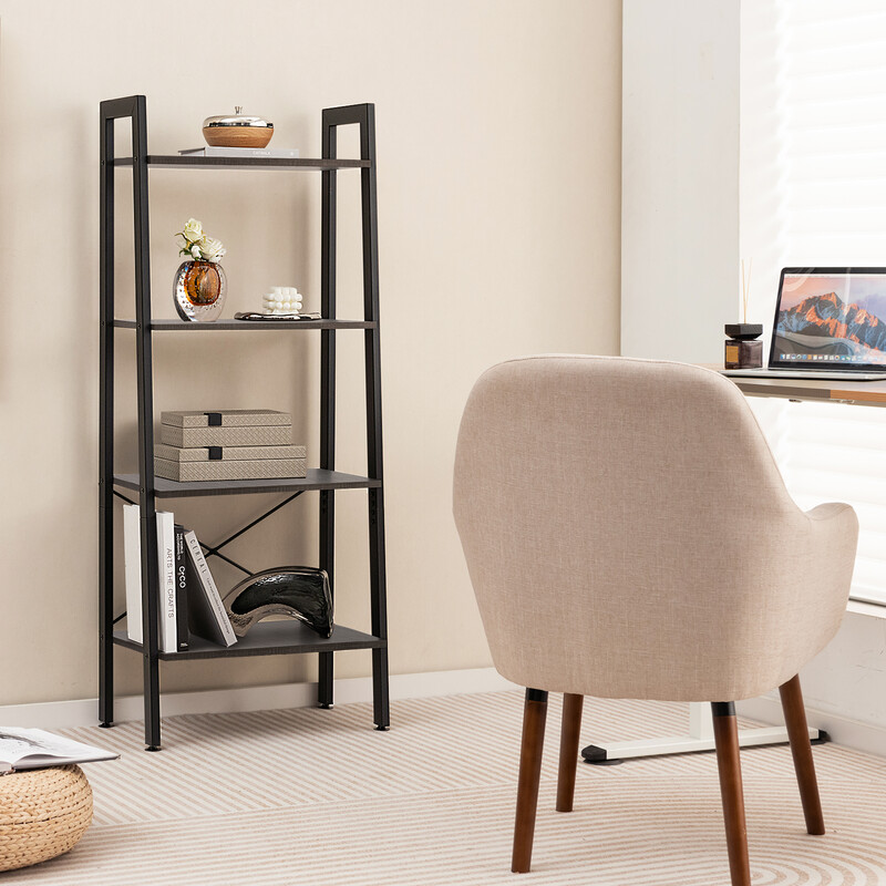 Bokhylla med 4 nivåer i mörkbrun trä och metall för industriell stil