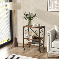 Köksvagn med hjul, justerbara hyllor och 10 krokar i brun och svart