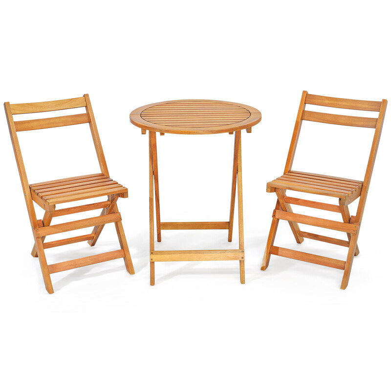 Bistroset i akaciträ med hopfällbara stolar och bord för utomhusbruk