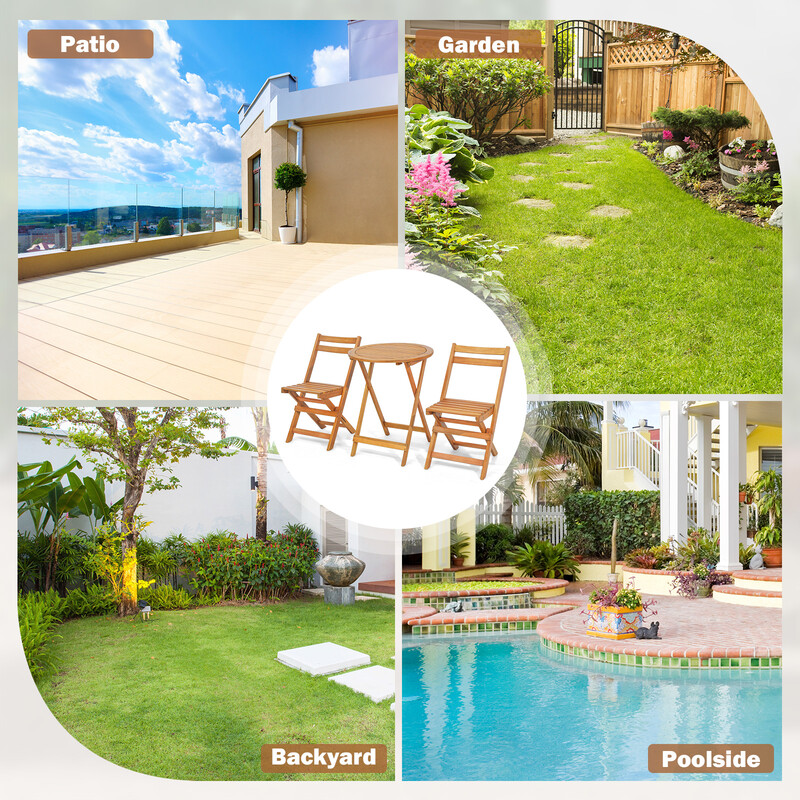 Bistroset i akaciträ med hopfällbara stolar och bord för utomhusbruk