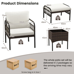 5-delat rottingmöbelset med ottoman, sidobord och kuddar för trädgård och terrass