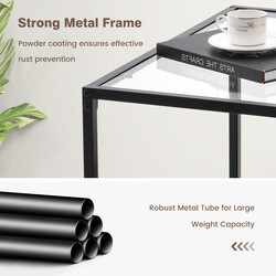 Kvadratiskt glasbord med två nivåer och förvaring, 70 x 70 x 45 cm, modern design