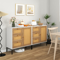 Sideboard i rattan med 1 dörr och 3 lådor för kök eller vardagsrum 80 x 35 x 80,5 cm