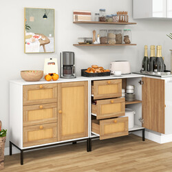 Sideboard i rattan med 1 dörr och 3 lådor för kök eller vardagsrum 80 x 35 x 80,5 cm