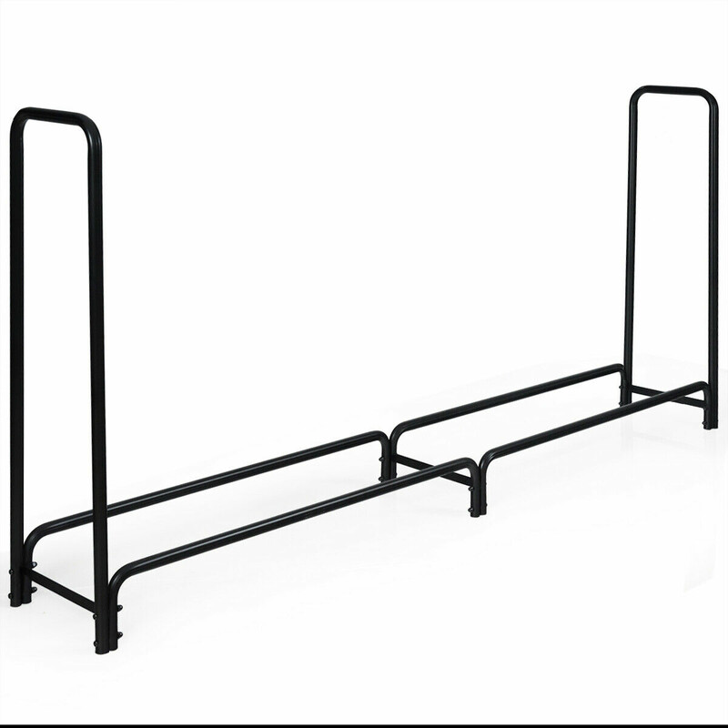 Vedställ i metall med handtag och sockel, svart, 250 x 36 x 122,5 cm