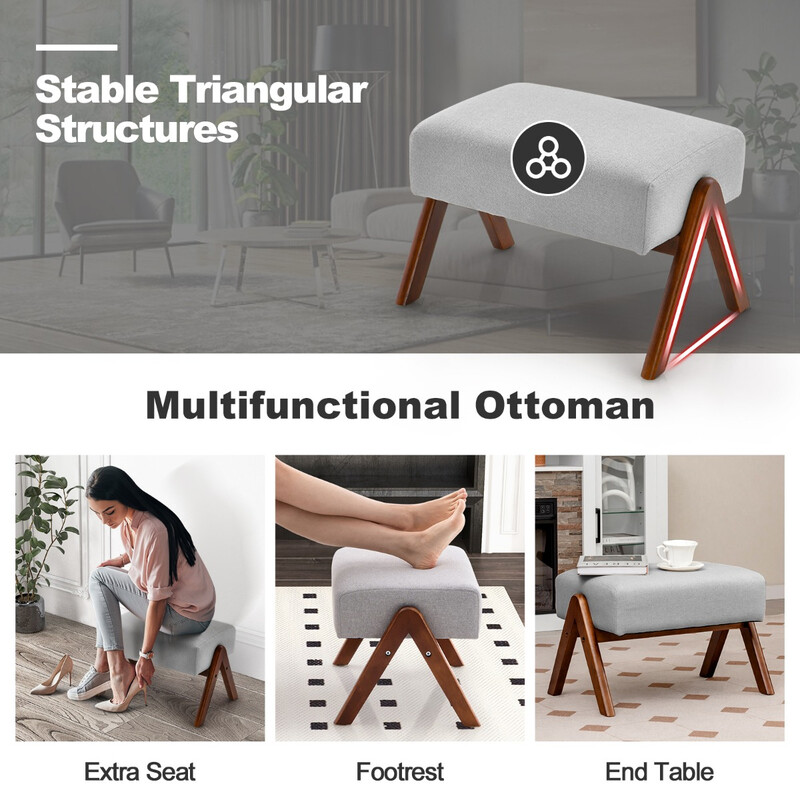 Gungstol med fotpall och kudde i grått med trästomme för optimal komfort