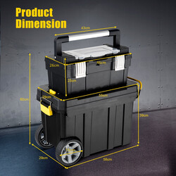 2-delat set bärbara verktygslådor med utdragbart handtag och avtagbart fack svart