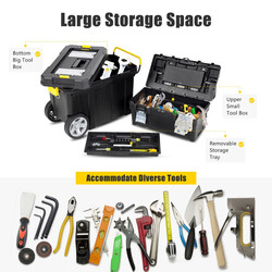 2-delat set bärbara verktygslådor med utdragbart handtag och avtagbart fack svart