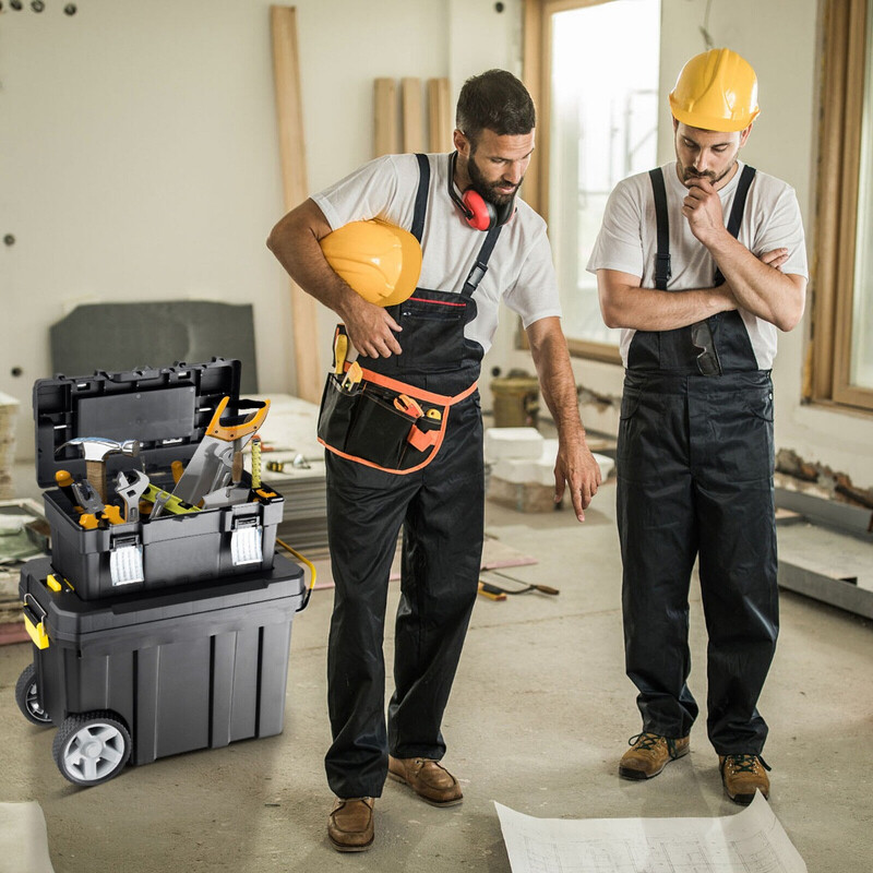 2-delat set bärbara verktygslådor med utdragbart handtag och avtagbart fack svart