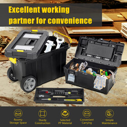 2-delat set bärbara verktygslådor med utdragbart handtag och avtagbart fack svart