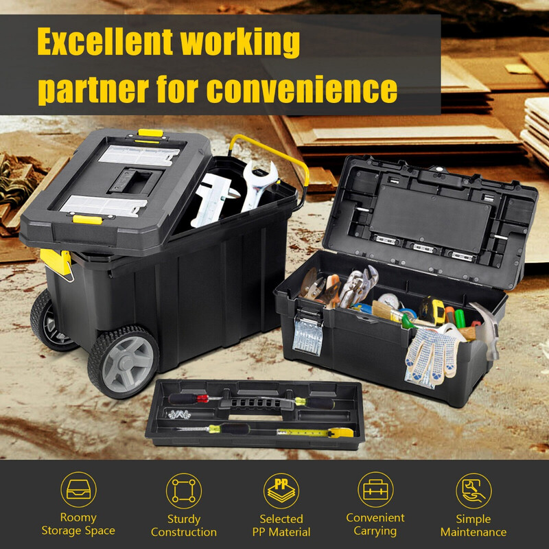 2-delat set bärbara verktygslådor med utdragbart handtag och avtagbart fack svart