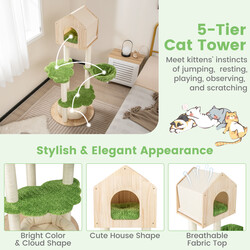 Kattens klätterträd 139 cm med sisal, plattformar och hängmatta