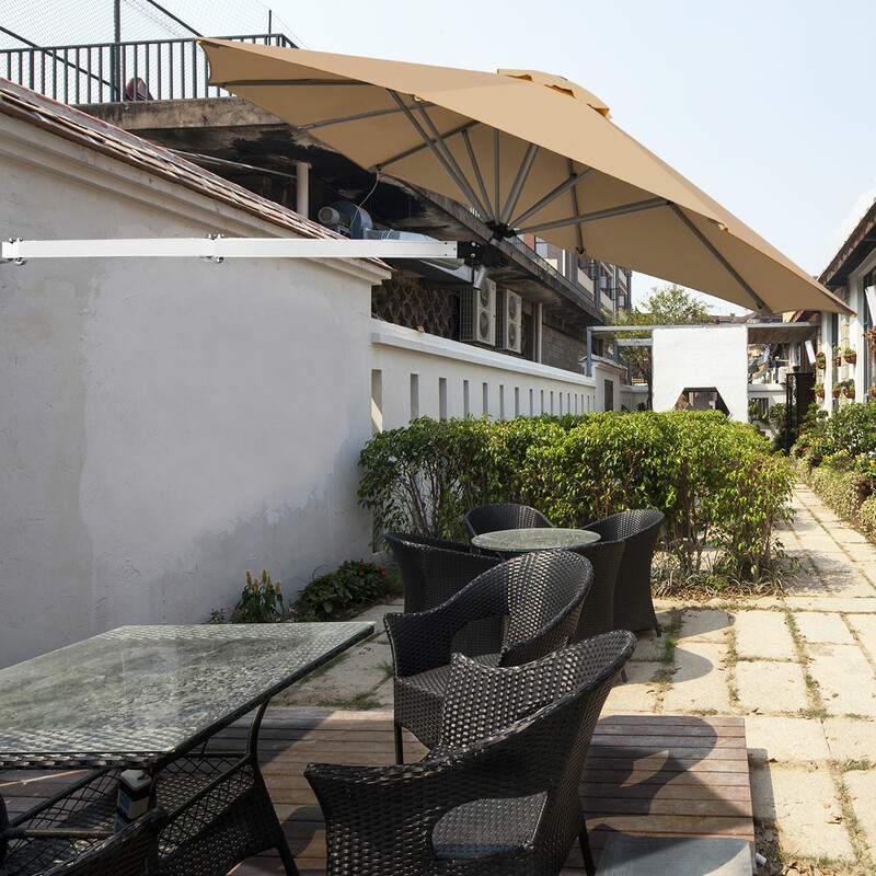 Väggmonterad terrassparasoll med justerbar mast och vindventil i beige färg