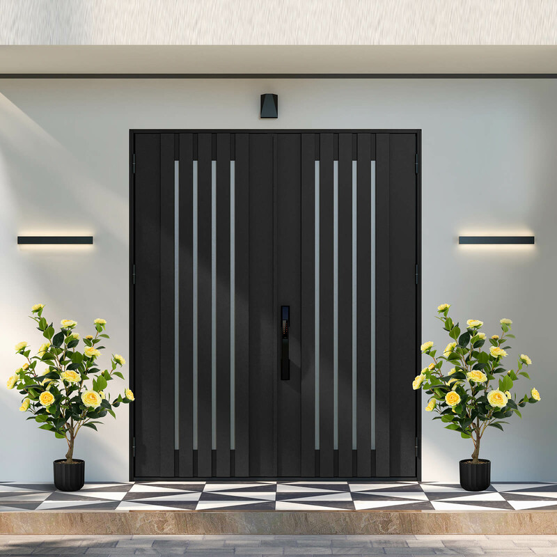 Konstgjord kameliaträd 95 cm med gula blommor i cementkruka