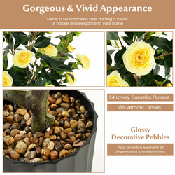 Konstgjord kameliaträd 95 cm med gula blommor i cementkruka