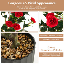 Konstgjord kameliaträd 95 cm med cementkruka och röda blommor
