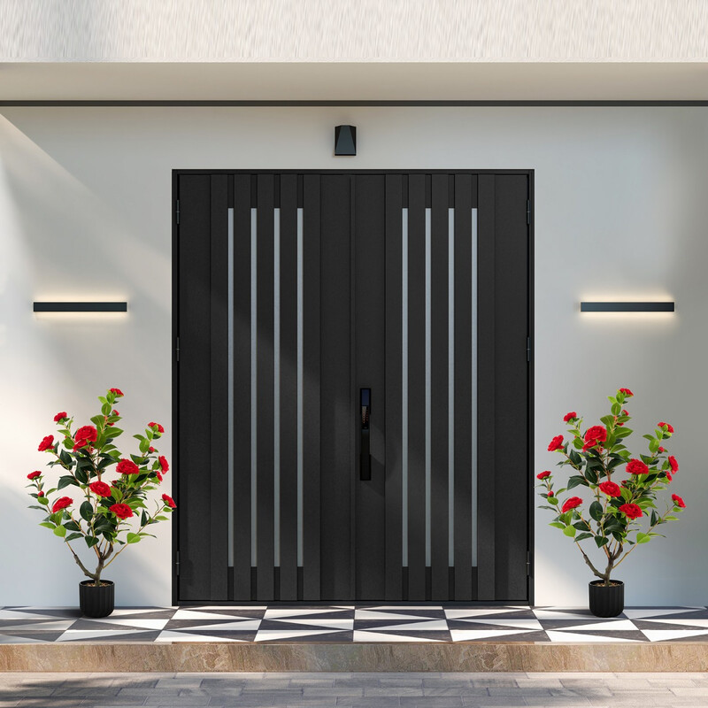 Konstgjord kameliaträd 95 cm med cementkruka och röda blommor