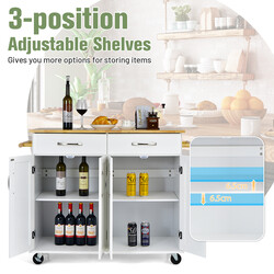 Rullande köksö med gummiträarbetsyta och förvaring, vit, 122 x 48 x 92,5 cm