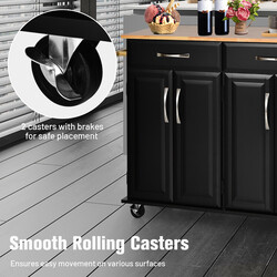 Rullande köksö med gummiträarbetsyta och förvaring, svart, 122 x 48 x 92,5 cm