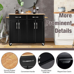 Rullande köksö med gummiträarbetsyta och förvaring, svart, 122 x 48 x 92,5 cm