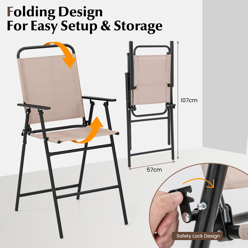 3-delad utomhus bistroset med parasollhål och hopfällbara stolar i beige