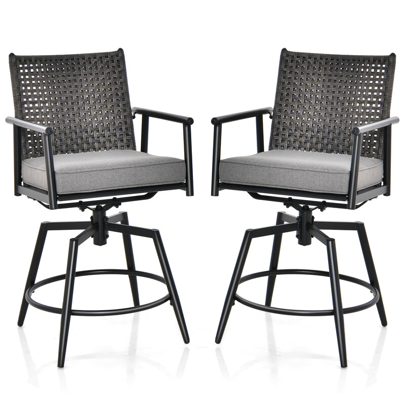 2-pack barstolar med PE-rottingryggstöd och avtagbar dyna svart