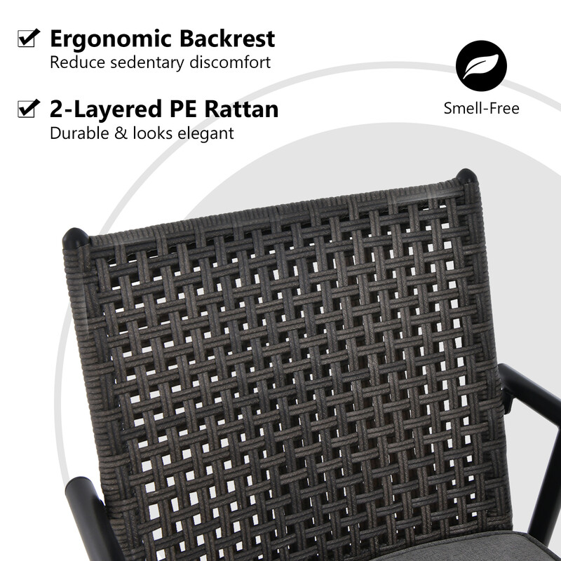 2-pack barstolar med PE-rottingryggstöd och avtagbar dyna svart