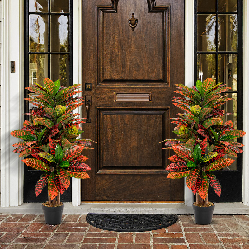 Konstgjord crotonpalmsväxt 100 cm med färgglada brokiga blad för tropisk inredning