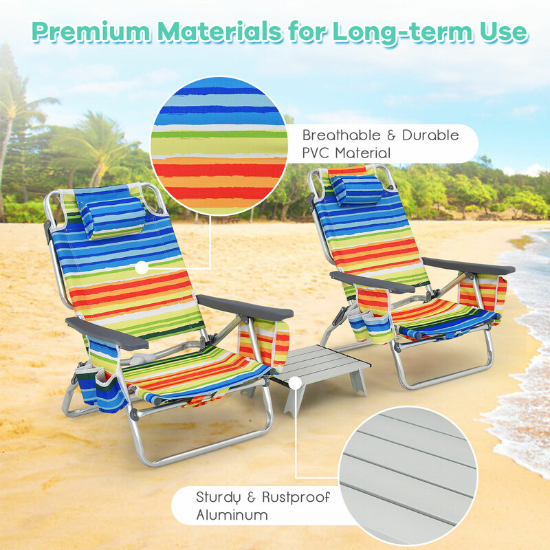 Strandstol och campingbord set med justerbara stolar och vattentåligt material för utomhusbruk