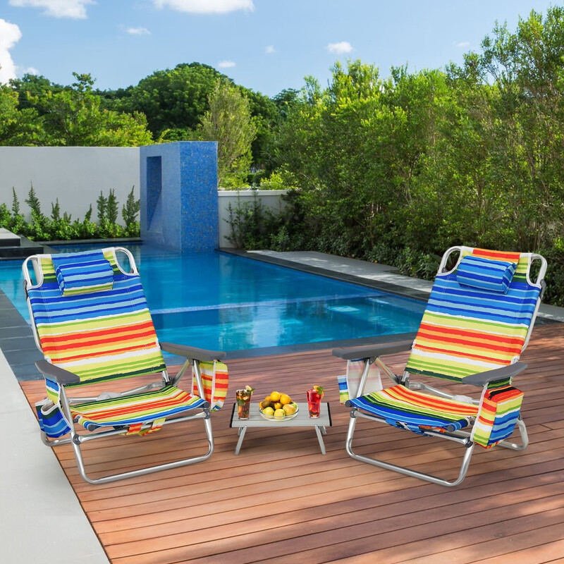 Strandstol och campingbord set med justerbara stolar och vattentåligt material för utomhusbruk