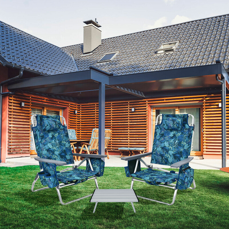 Strandstol och bord set för utomhusbruk - justerbara stolar och hopfällbart campingbord