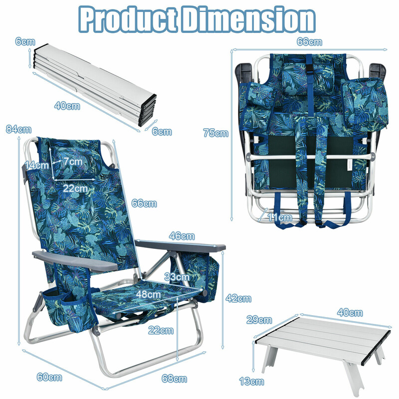 Strandstol och bord set för utomhusbruk - justerbara stolar och hopfällbart campingbord