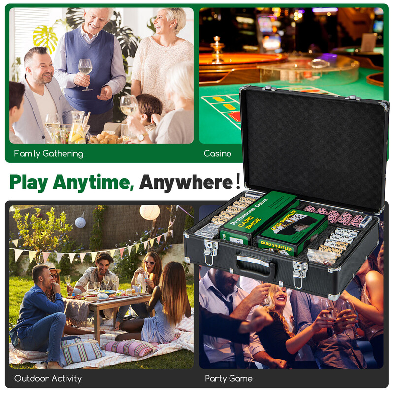 Pokerset med 600 spelmarker och svart aluminiumväska för en autentisk casinoupplevelse hemma