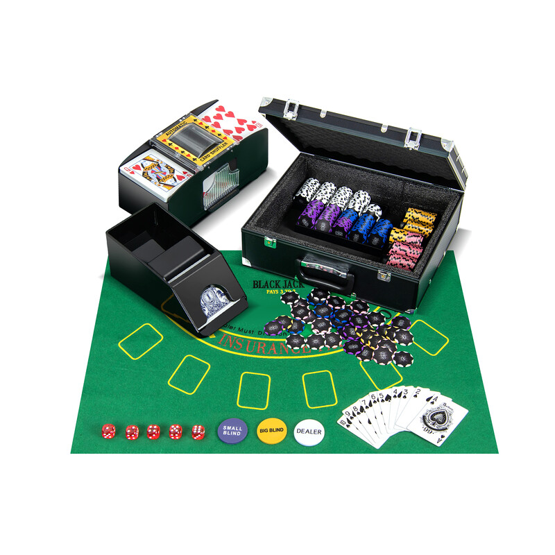 Pokerset med 300 marker och komplett tillbehör för professionell pokerupplevelse hemma