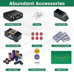 Pokerset med 300 marker och komplett tillbehör för professionell pokerupplevelse hemma