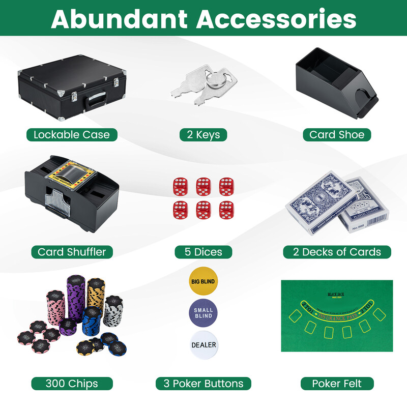 Pokerset med 300 marker och komplett tillbehör för professionell pokerupplevelse hemma