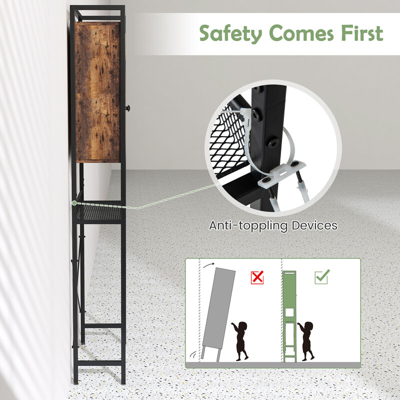 Badrumsskåp med dubbeldörrar och justerbar hylla i rustik brun färg