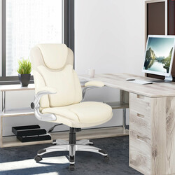 Ergonomisk kontorsstol i vitt PU-läder med justerbar höjd och lutningsfunktion