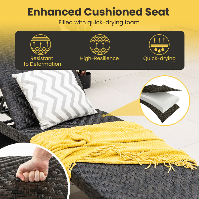 Hopfällbar terrassvilstol i brun rotting med justerbart ryggstöd och metallram