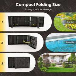 Hopfällbar terrassvilstol i brun rotting med justerbart ryggstöd och metallram