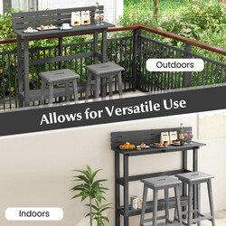 Grå utomhusbarbord med hylla och justerbara fötter för terrassen 122 x 39 x 136 cm