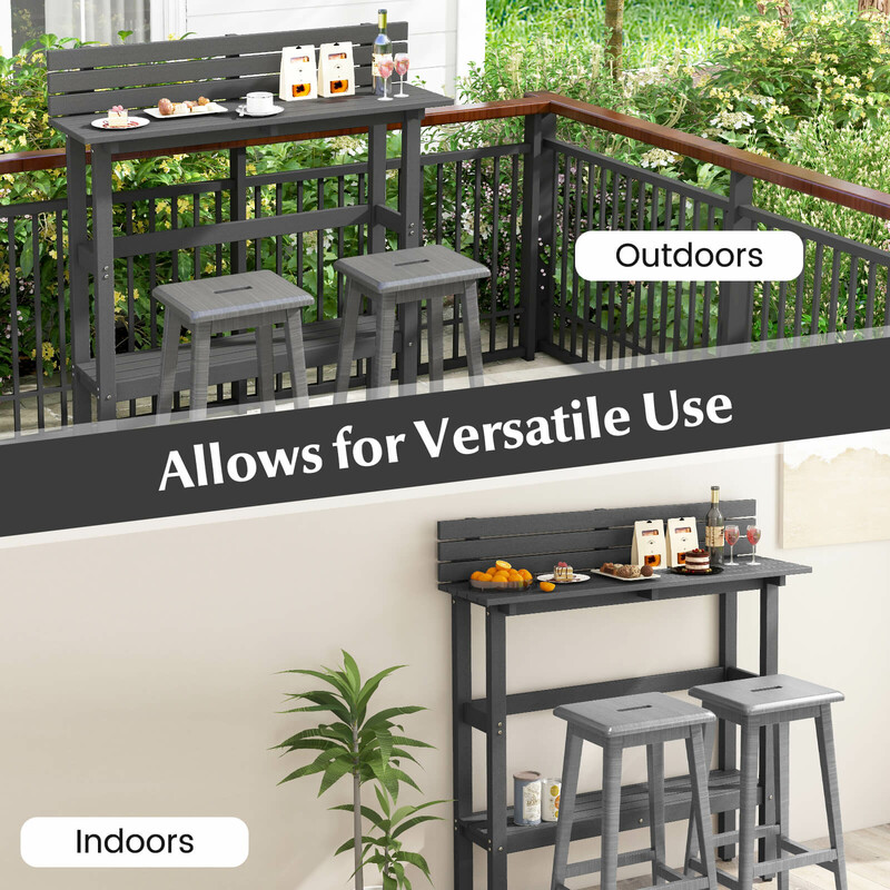 Grå utomhusbarbord med hylla och justerbara fötter för terrassen 122 x 39 x 136 cm
