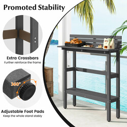 Grå utomhusbarbord med hylla och justerbara fötter för terrassen 122 x 39 x 136 cm