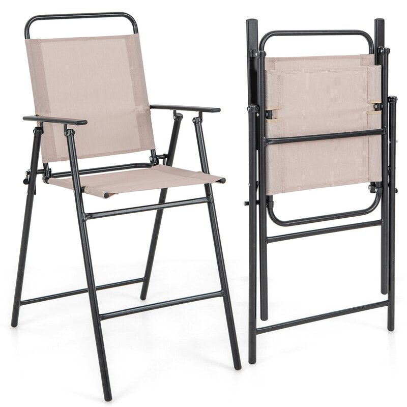 2-pack hopfällbara barstolar med fotstöd och metallram, beige, sitthöjd 63 cm