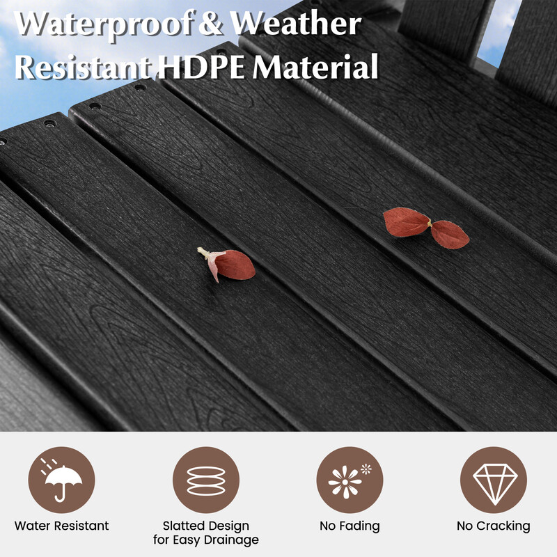 Svart väderbeständig barstol med armstöd och fotstöd för utomhusbruk