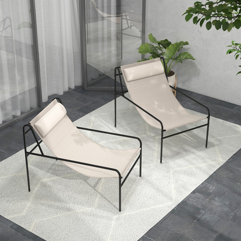 Vilstol loungesessel med avtagbar nackstöd, ergonomisk design, beige, 94 x 62 x 76 cm