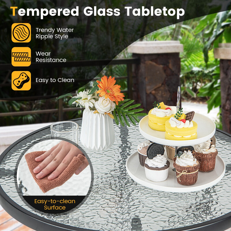 Runt bistrobord i svart med härdat glas för utomhusbruk 68 x 68 x 97 cm